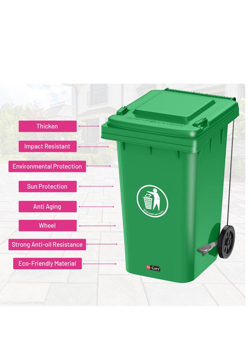 Hi Care Plastic Garbage Bin 120 Litre With Wheel and Pedal - Heavy Duty Kitchen Dust Bin Outdoor Recycle Trash Can Large Industrial Waste Bin Trash Bin (Green)  - Image 4