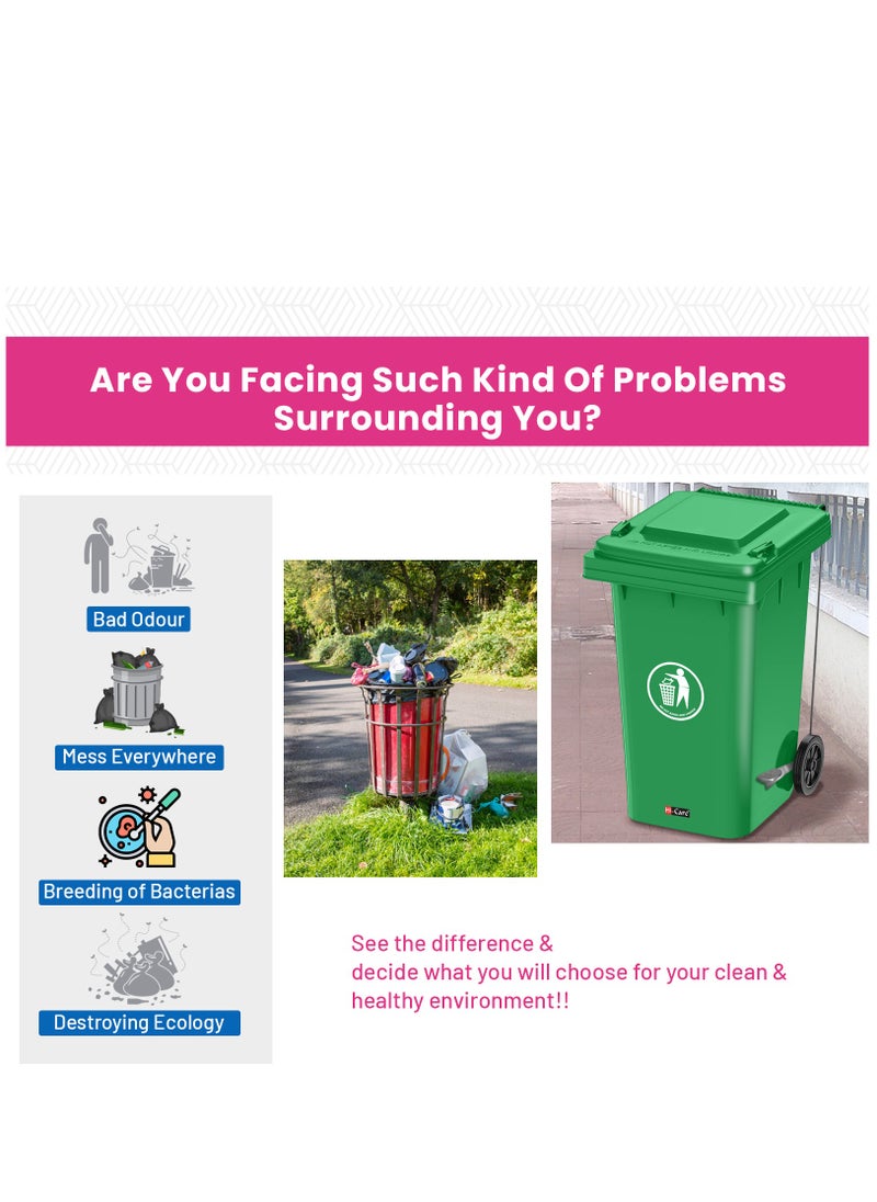 Hi Care Plastic Garbage Bin 120 Litre With Wheel and Pedal - Heavy Duty Kitchen Dust Bin Outdoor Recycle Trash Can Large Industrial Waste Bin Trash Bin (Green)  - Image 5