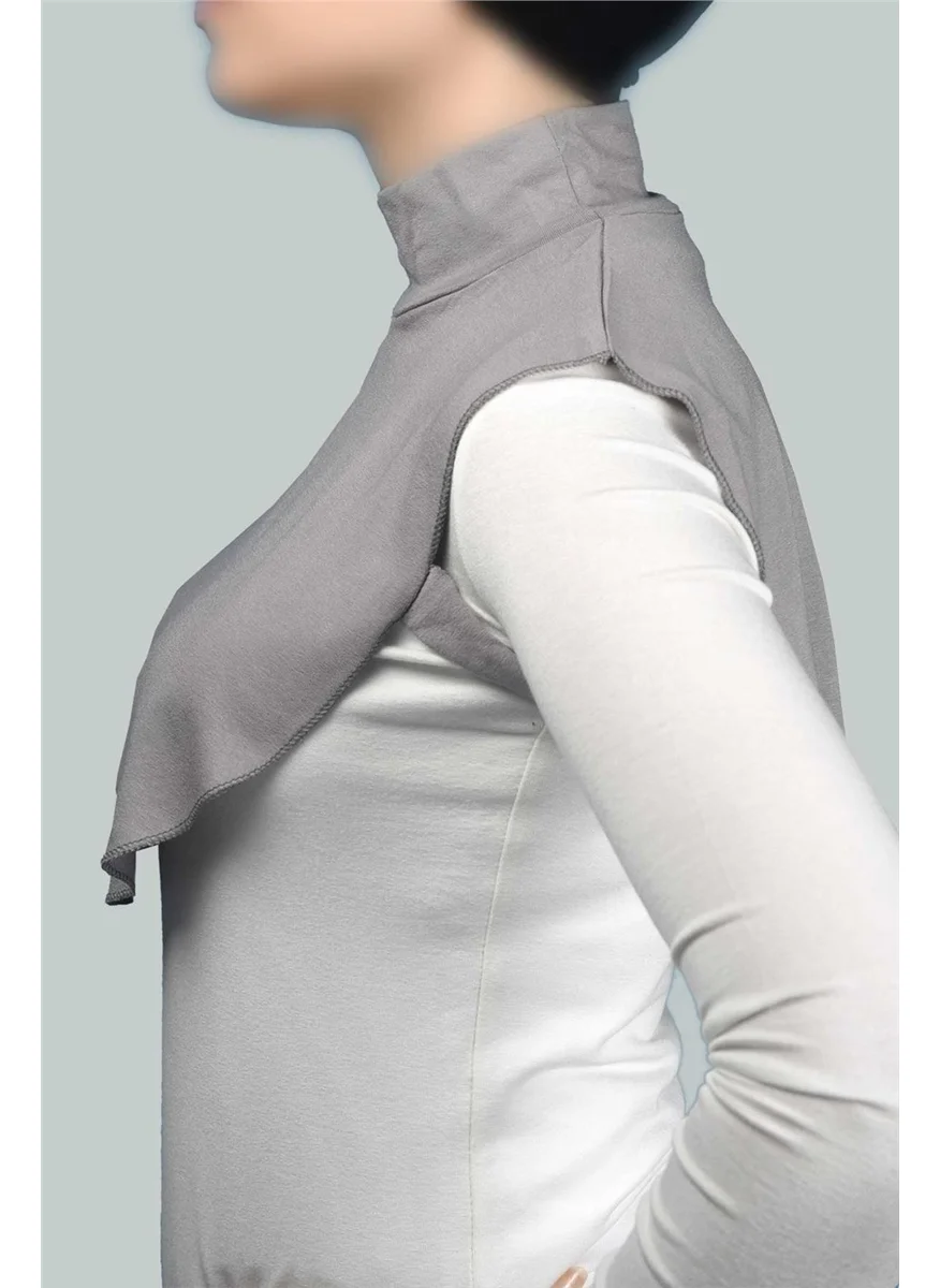 التوبة Plain Turtleneck Turtleneck Combed Cotton Hijab Neck Collar - Gray