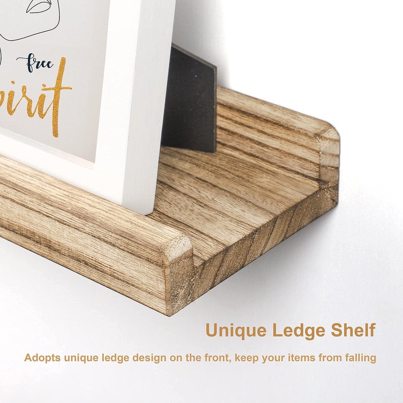 Emfogo Floating Shelves for Wall, 16.9 inch Wood Wall Shelves with Ledge, Floating Shelf Picture Ledge Set of 3 for Living Room Bedroom Kitchen Display and Storage(Rustic Brown) - Image 2