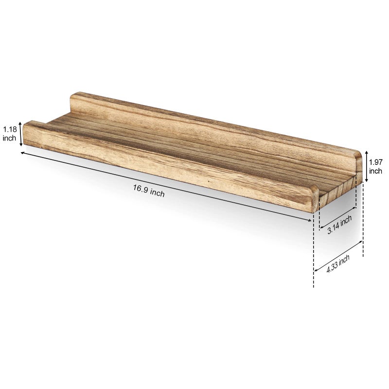Emfogo Floating Shelves for Wall, 16.9 inch Wood Wall Shelves with Ledge, Floating Shelf Picture Ledge Set of 3 for Living Room Bedroom Kitchen Display and Storage(Rustic Brown) - Image 5