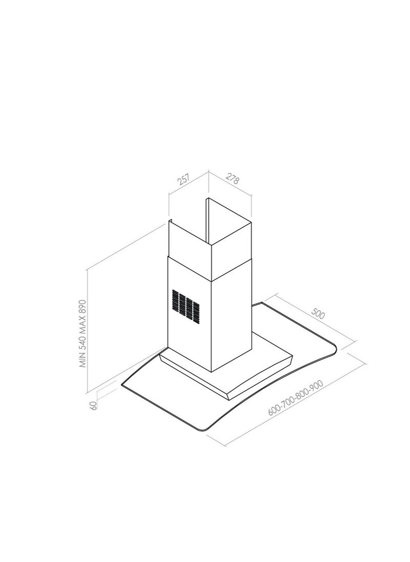 ALGOR Algor Built-in Extractor Hood 90 Cm, 3 Speeds, Power 800, Air Outlet m3 / h 750, solid Steel with curved glass - ALTG90/800X  - Image 2