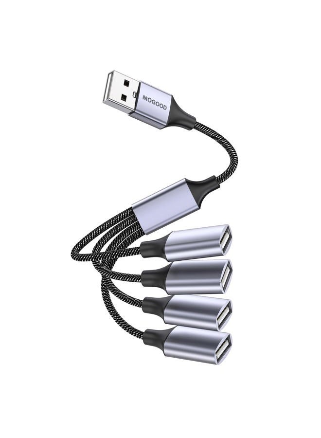 MOGOOD موزع USB، محول إلكتروني 4 منافذ USB 2.0، محور USB متعدد المآخذ لنقل البيانات وشحن الطاقة، متوافق مع لوحة المفاتيح، الكمبيوتر المكتبي، التلفزيون، الكمبيوتر المحمول، الطابعة، السيارة، قرص USB، والتلفاز - Image 1