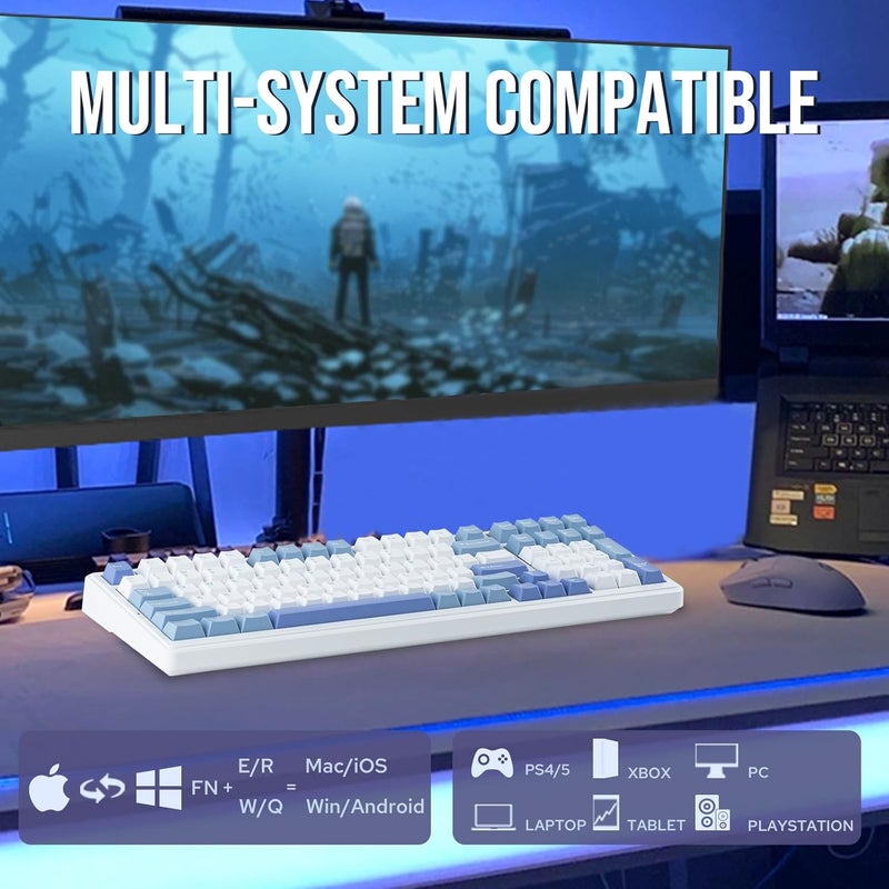 EPOMAKER x AULA F99 Wireless Mechanical Keyboard, Hot Swappable Gasket Custom Gaming Keyboard with Five-Layer Padding, Bluetooth/2.4GHz/USB-C, 8000mAh Battery (White Light Blue, Graywood V3) - Image 3