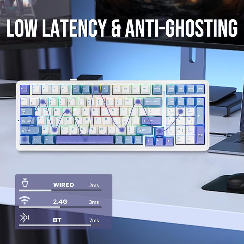 EPOMAKER x AULA F99 Wireless Mechanical Keyboard, Hot Swappable Gasket Custom Gaming Keyboard with Five-Layer Padding, Bluetooth/2.4GHz/USB-C, 8000mAh Battery (White Light Blue, Graywood V3) - Image 4