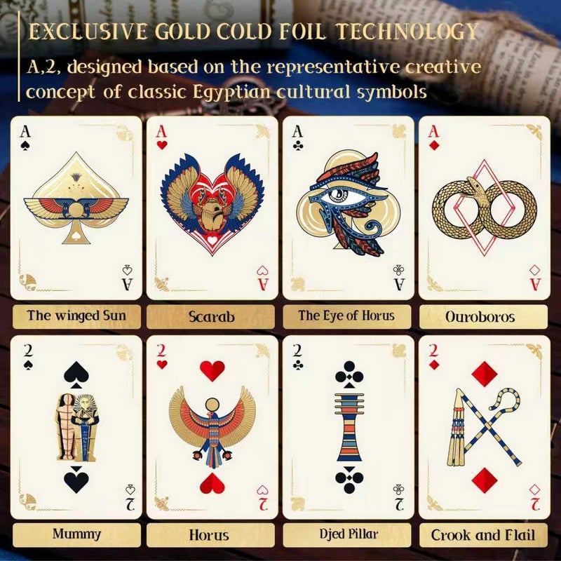 WJPC Gold Cold Foil Golden Edge Playing Cards,Flower-Cut Playing Cards,Historical Elements of Ancient Egypt, Deck of Cards ï¼ŒGame and Party Gift Poker Cards (Egypt) - Image 4