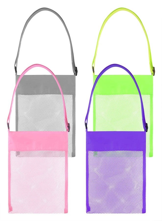 Tuparka 4 Pcs Colorful Mesh Beach Bags - Sea Shell Bags with Adjustable Carrying Straps for Kids - Image 1