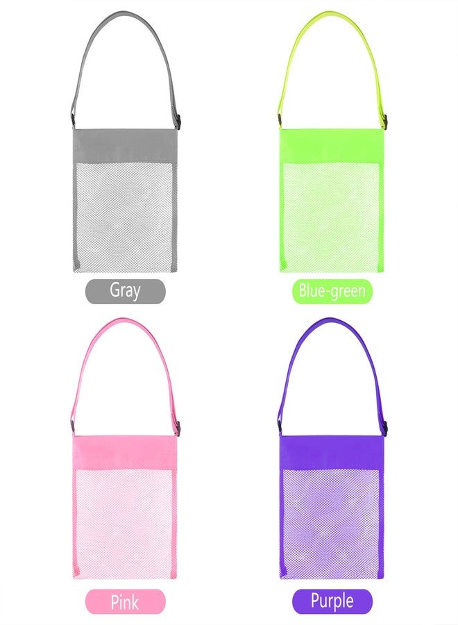 Tuparka 4 Pcs Colorful Mesh Beach Bags - Sea Shell Bags with Adjustable Carrying Straps for Kids - Image 3