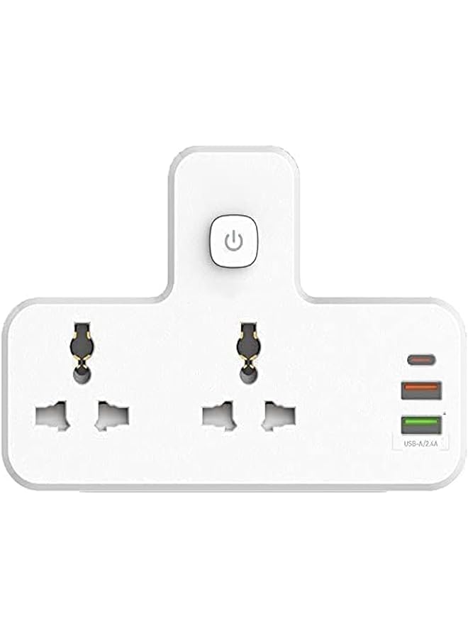 PROMASS Power Extension Socket Double Plug Adaptor with Touch Control Nightlight, 2 Way Plugs Extension Multi Sockets Wall Charger Adapter with 1 USB-C & 2 USB Slots, Power Socket - Image 1