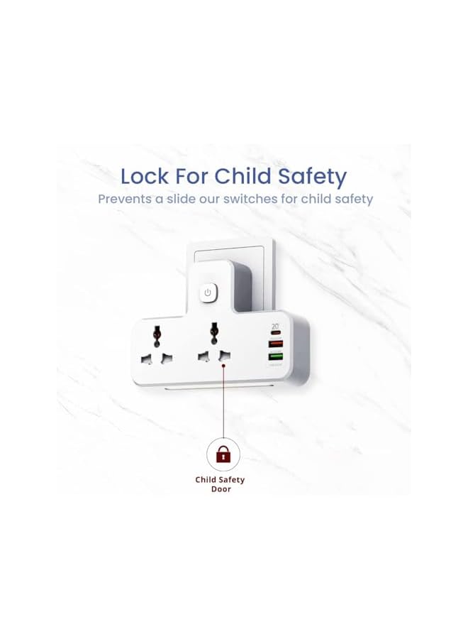 PROMASS Power Extension Socket Double Plug Adaptor with Touch Control Nightlight, 2 Way Plugs Extension Multi Sockets Wall Charger Adapter with 1 USB-C & 2 USB Slots, Power Socket - Image 3