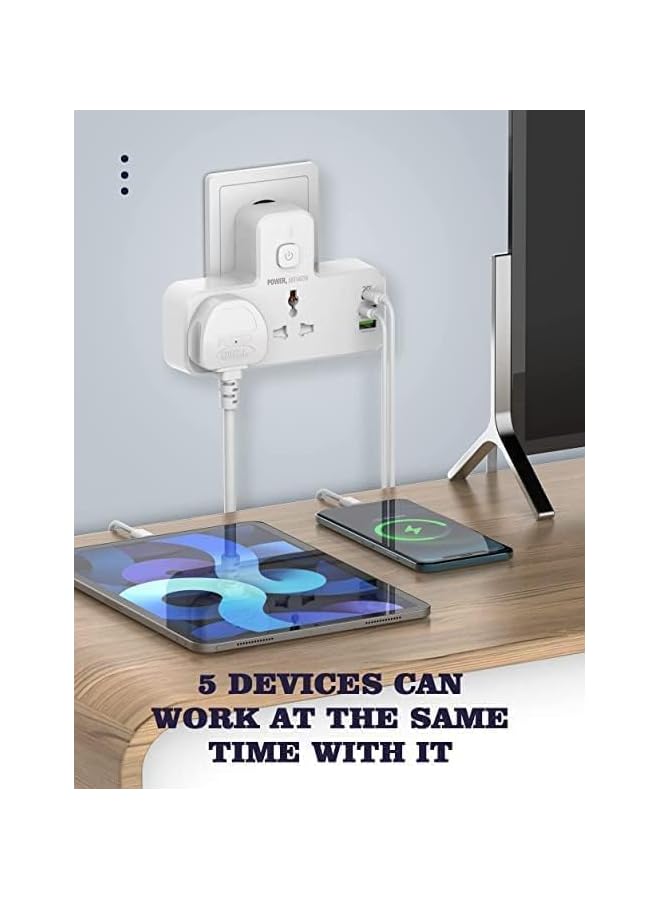 PROMASS Power Extension Socket Double Plug Adaptor with Touch Control Nightlight, 2 Way Plugs Extension Multi Sockets Wall Charger Adapter with 1 USB-C & 2 USB Slots, Power Socket - Image 2