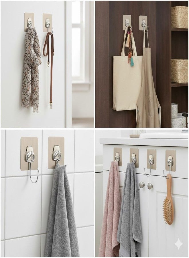 RUJVE 10 Pcs Large Plastic Adhesive Hooks Heavy Duty Waterproof Wall Hooks for Towels Coats Kitchen Bathroom Home Office Stainless Steel Hangers No Drill Reusable Strong 5kg Sticky Hooks - Image 1