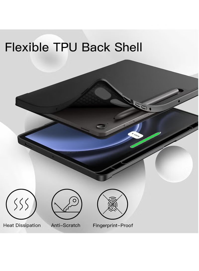 GENNEXT Case for Samsung Galaxy Tab S9 FE 10.9-Inch – Soft TPU Tri-Fold Stand Protective Cover with S Pen Holder, S Pen Charging Support, Auto Wake/Sleep (Black) - Image 4