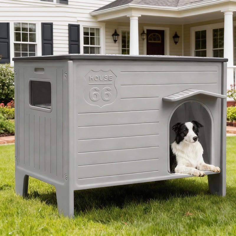 Deblue Dog House Outdoor Weatherpoof Plastic Large Dogs Houses Indoor Waterproof Stray/Pet Dog Shelter Outside for Large and Medium Dogs - Image 1