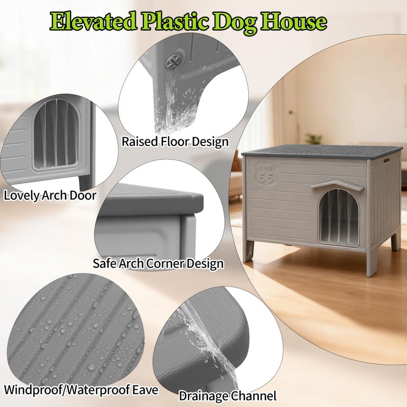 Deblue Dog House Outdoor Weatherpoof Plastic Large Dogs Houses Indoor Waterproof Stray/Pet Dog Shelter Outside for Large and Medium Dogs - Image 4