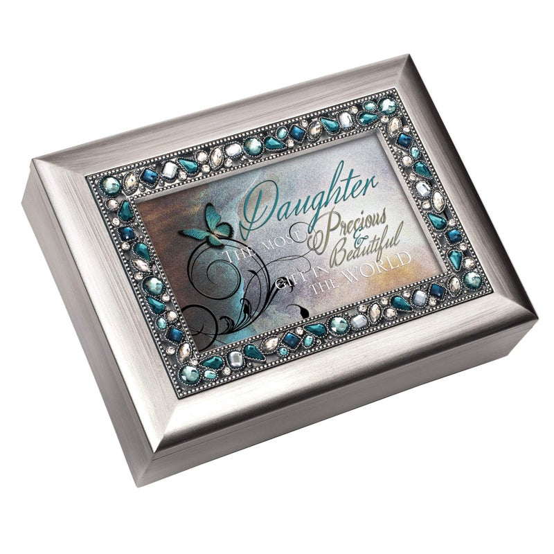 Cottage Garden Cottage Garden Daughter Most Precious Gift Brushed Silvertone Jeweled Music Box Plays You Light Up My Life 