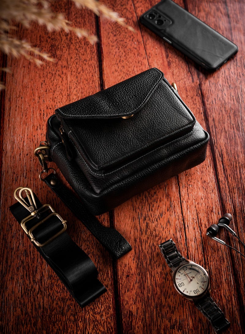 موتيفيا حقيبة يد و حقيبة كروس رجالي جلد طبيعي 2*1 حقيبة كتف للرجال شنطة كروس رجالي مع حزام للكتف و سوار للحمل في المعصم - Image 2