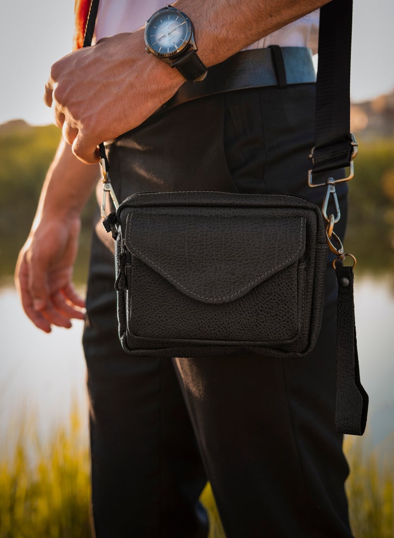 موتيفيا حقيبة يد و حقيبة كروس رجالي جلد طبيعي 2*1 حقيبة كتف للرجال شنطة كروس رجالي مع حزام للكتف و سوار للحمل في المعصم - Image 4