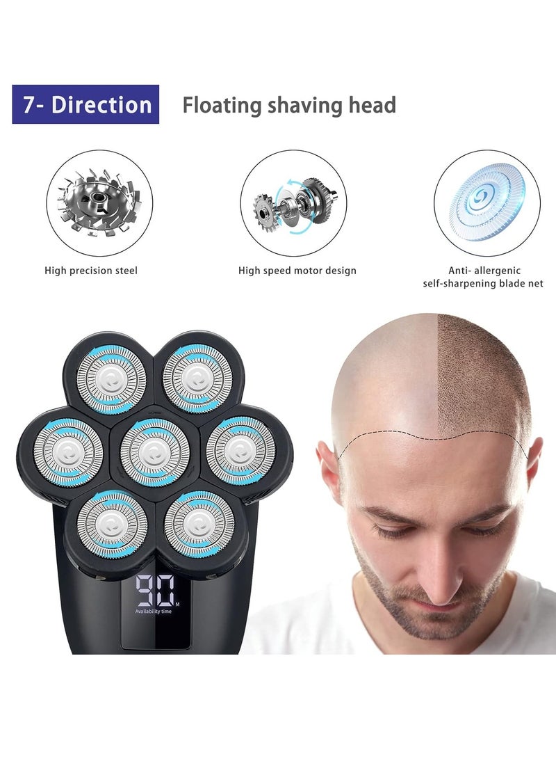 Electric Head Shavers for Bald Men, Upgraded 7 Floating Heads,Head Razors with NoseEar Trimmer,Bald Head Shavers for Men, LED Display, 90 Mins Run time, Travle Lock - Image 3