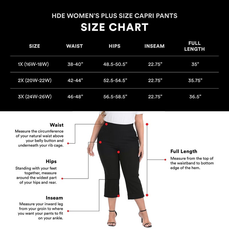 HDE Plus Size Pull On Capri Pants for Women with Pockets Elastic Waist Commuter Travel Casual Work Cropped Pants with Cuff Black - 3X - Image 4