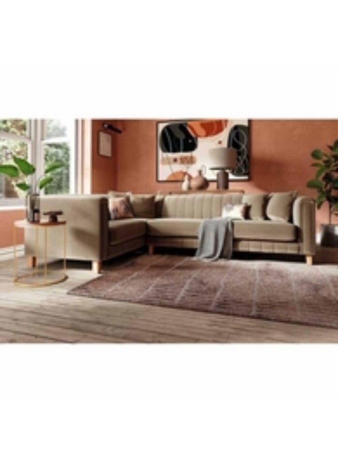 Homzmart Swedish Wood and Velvet L-Shape Sofa - Brown  - Image 3