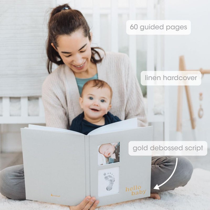 pearhead Linen Memory Book for Baby Boy or Girl, First 5 Year Baby Book, Monthly Milsetone Scrapbook and Photo Album, My Baby Book - Image 2