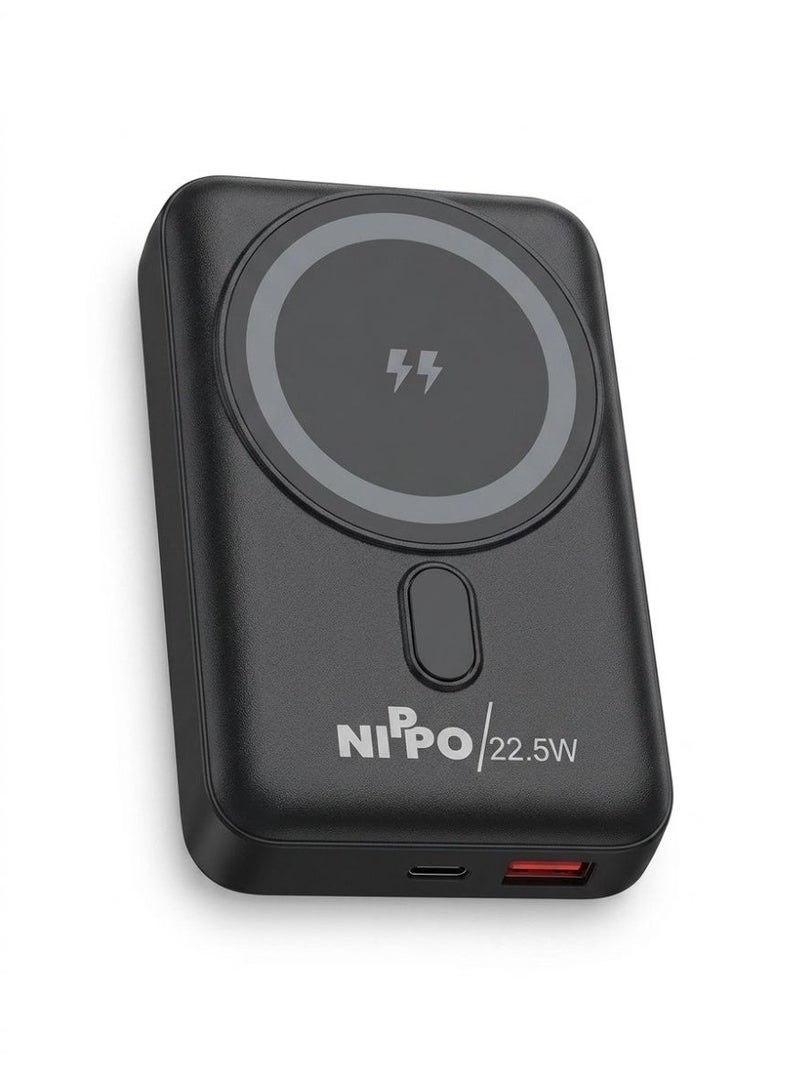 باور بانك لاسلكي مغناطيسي NIPPO 10000 mah  معتمد من  لهاتف آيفون مع مسند، شحن لاسلكي 15 واط، خرج 22.5 واط