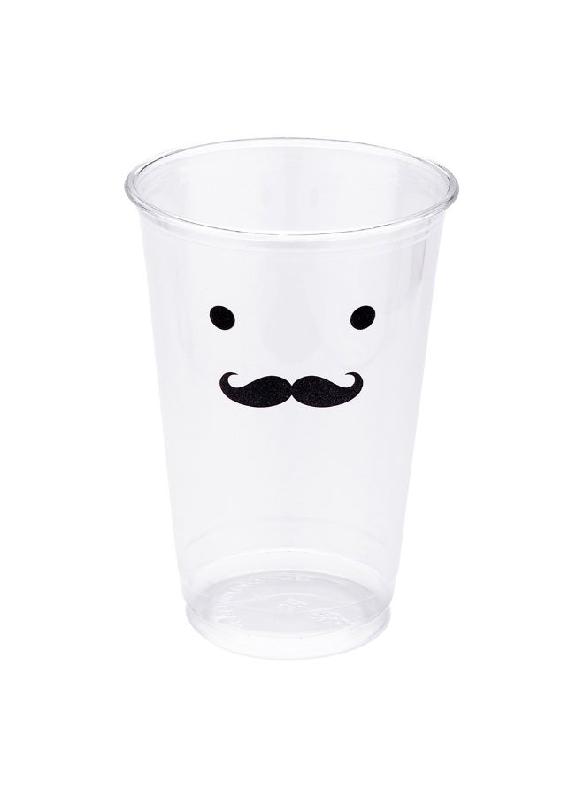 Restaurantware Visage 16 Ounce Cold Drink Cups, 1000 Disposable Party Drinking Cups - Lids Sold Separately, Monsieur Mustache Design, Clear PET Plastic Cups, For Birthday Parties, Or Ceremonies  - Image 1
