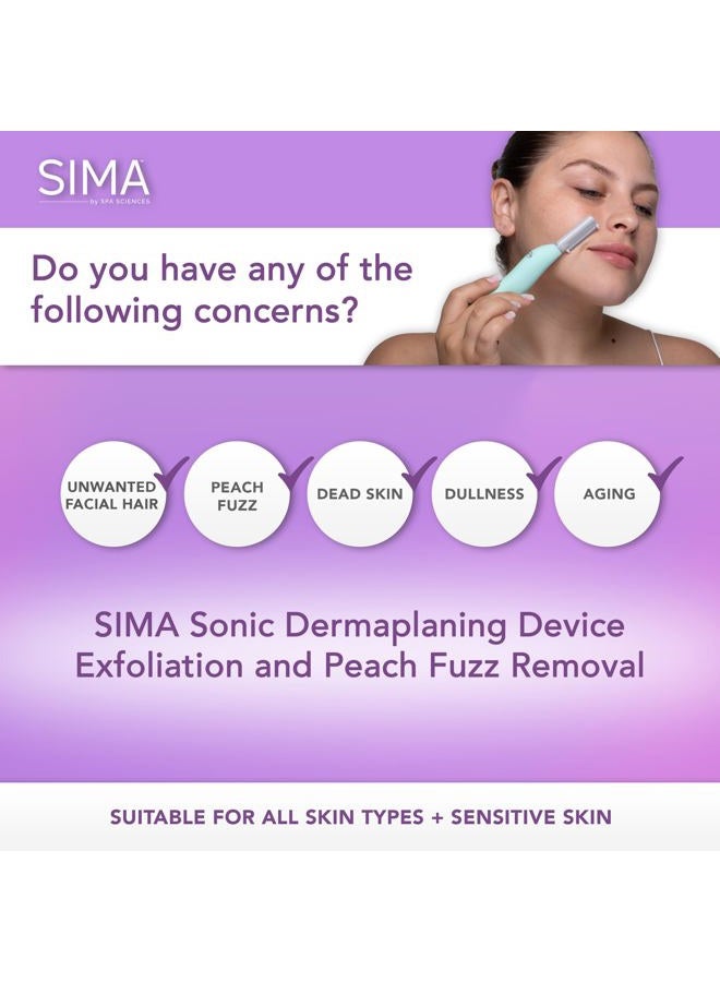SPA SCIENCES SIMA Patented Dermaplane Razor for Women Face – Painless 2-in-1 Facial Exfoliation & Peach Fuzz Hair Removal – Anti-Aging – 3 Speeds – Rechargeable – 7 Weeks Treatment - Image 2