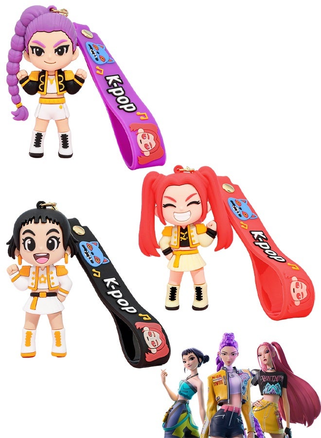 3PCS Kpop Demon Hunters 3D Silicone Character Keychains, Cute Cartoon Collectible Mini Figure Key Rings Bag Pendant for Fans Kids Birthday Gift Party Favors - Image 1
