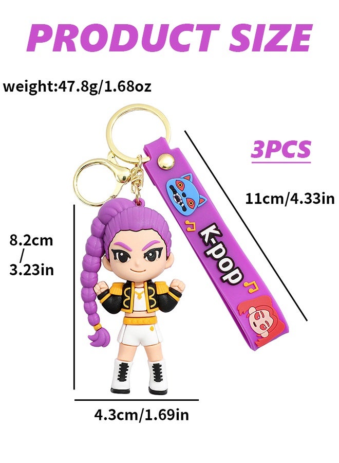 3PCS Kpop Demon Hunters 3D Silicone Character Keychains, Cute Cartoon Collectible Mini Figure Key Rings Bag Pendant for Fans Kids Birthday Gift Party Favors - Image 4