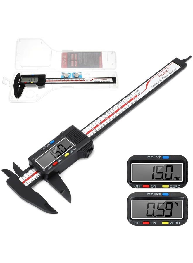 Esydon Digital Caliper Upgraded 6" Caliper, Measuring Tool, Electronic Ruler, with Large LCD Display, Auto Shut Down, Conversion of "Emm", Plastic CX, Perfect for Use - Image 1
