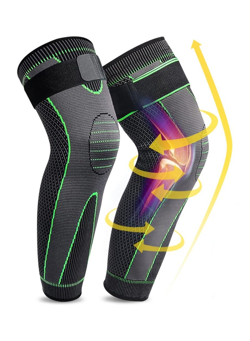 KASTWAVE Compression Leg Sleeves with Elastic Straps for Men & Women - Extra Long Knee Braces for Basketball, Football, Joint Pain - ACL Support - L - Image 1
