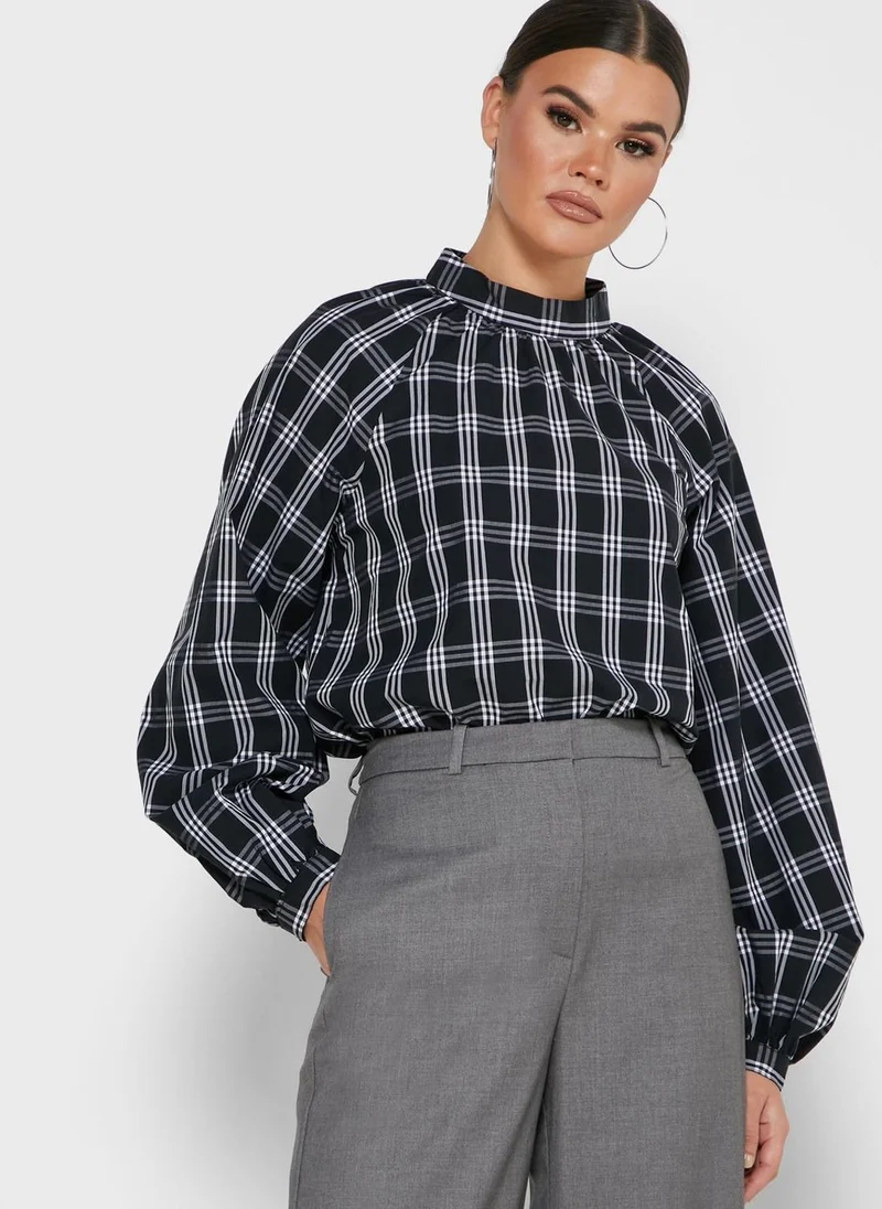 BANANA REPUBLIC Balloon Sleeve Checked Top