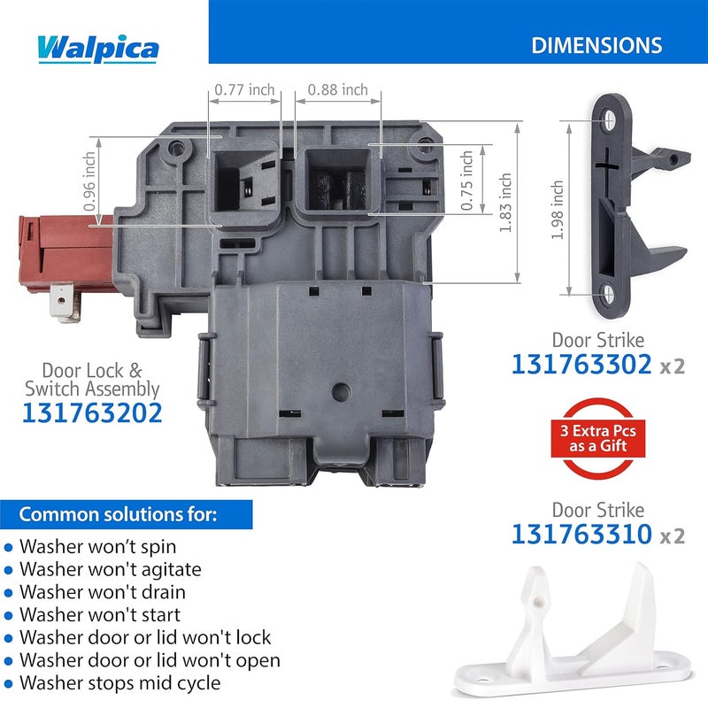 Walpica 131763256 1317632 131763202 لقفل باب غسالة فريجيدير أفينتي غسالة تحميل أمامي قطع غيار استبدال جزء غسالة كينمور قفل باب غسالة أجزاء GLTF2940FS1 FAFW4011LW0 - Image 3