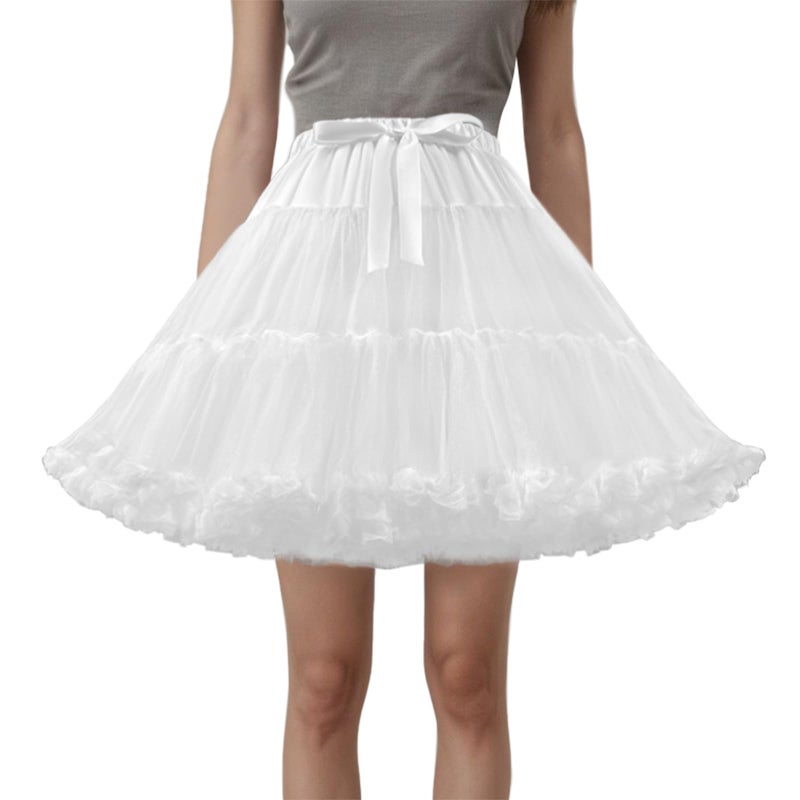 LJXploreMax Women's Tutu Elastic Waist Petticoat Tulle White Puffy Skirt Adult Princess Ballet Dance Pettiskirts Dress Party Multi-Layer Underskirt - Image 1