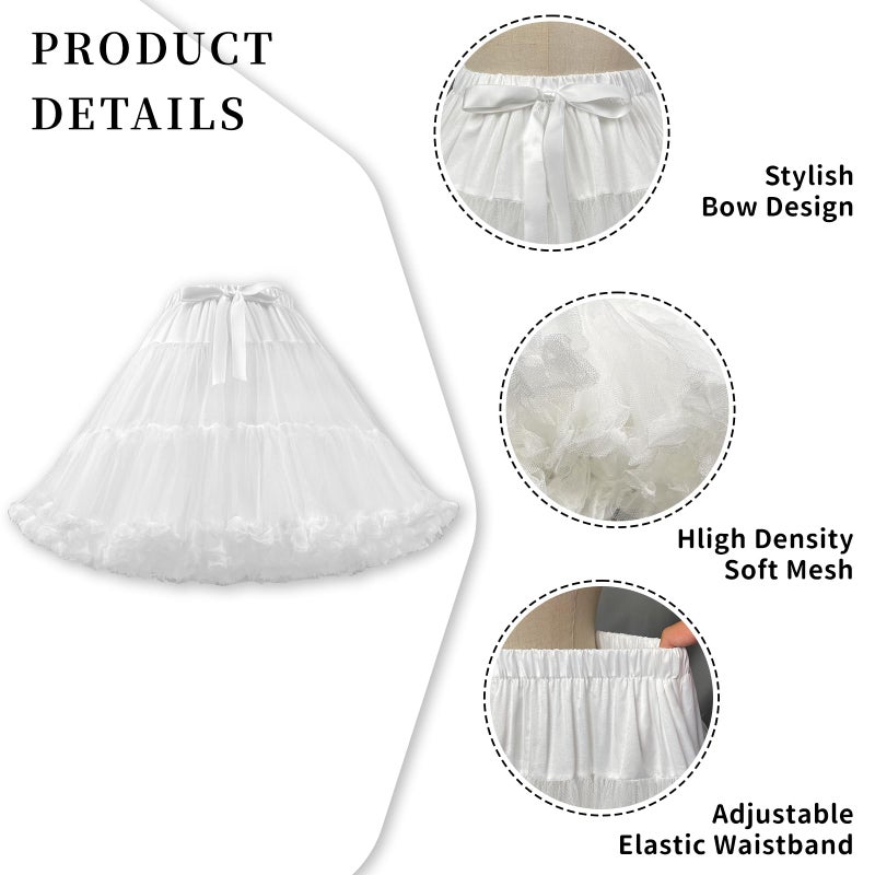 LJXploreMax Women's Tutu Elastic Waist Petticoat Tulle White Puffy Skirt Adult Princess Ballet Dance Pettiskirts Dress Party Multi-Layer Underskirt - Image 2