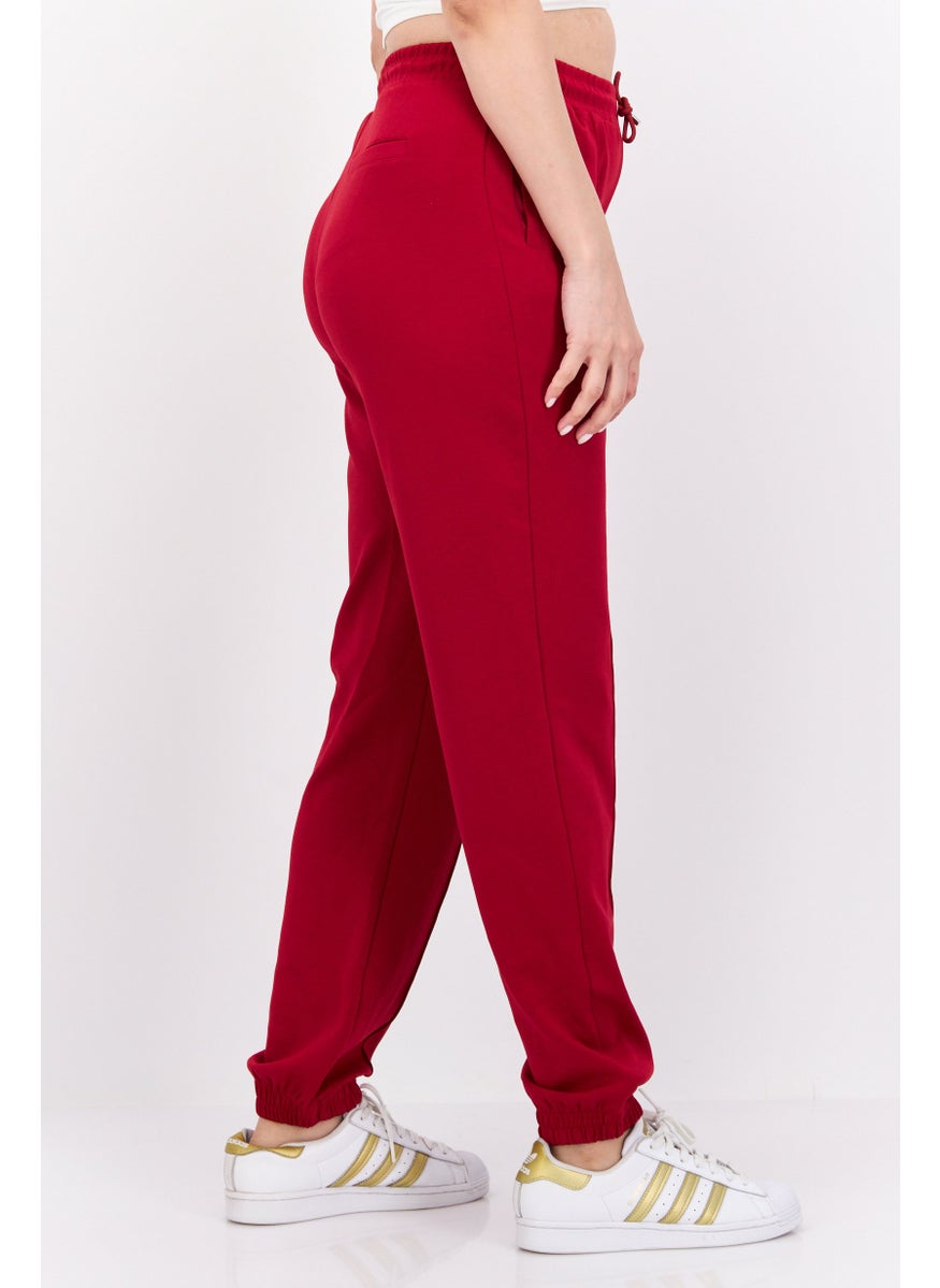Scotch & Soda Women Regular Fit Solid Drawstring Jogger Pants, Red  - Image 3