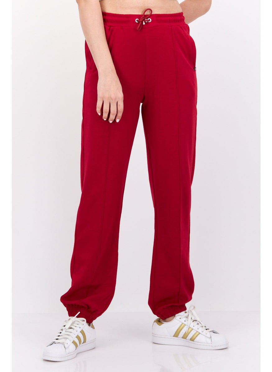 Scotch & Soda Women Regular Fit Solid Drawstring Jogger Pants, Red  - Image 2