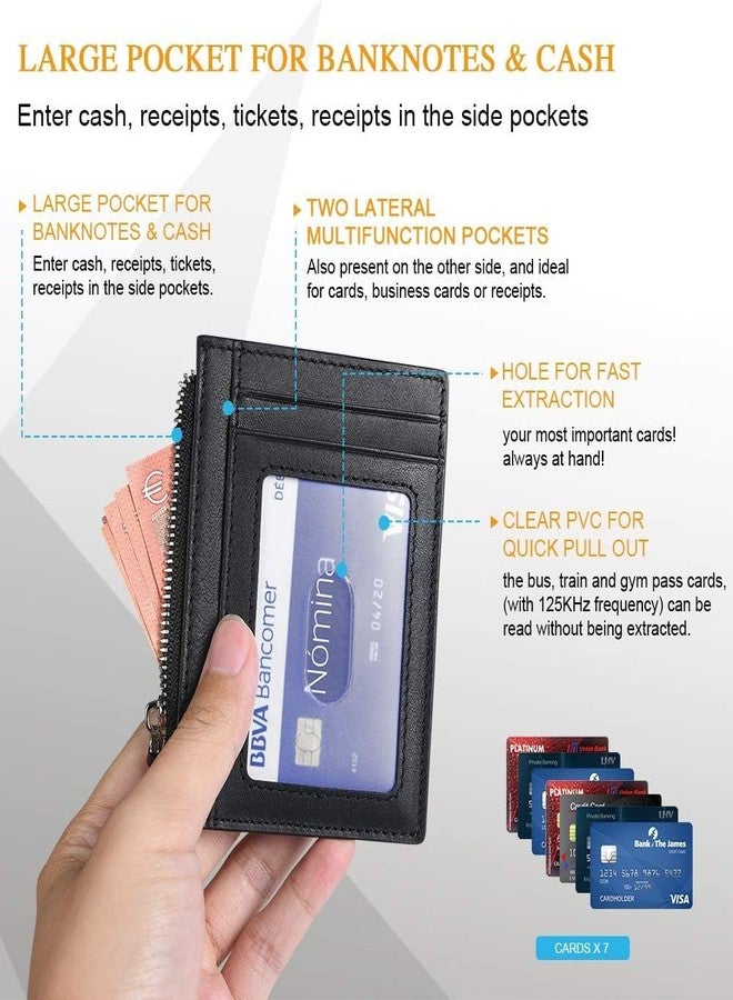 كونتاكتس محفظة بطاقات ائتمان من كونتاكتس، مصنوعة من الجلد الطبيعي المقاوم للسرقة بتقنية حجب الترددات اللاسلكية (جيب بسحاب، 6 فتحات للبطاقات، ونافذة لعرض الهوية/الصورة)، محفظة جيب رفيعة للرجال والنساء، لون أسود... - Image 2