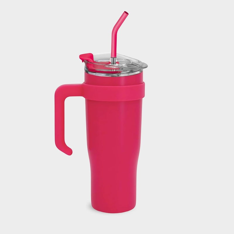 Feelings 40oz Insulated Stainless Steel Tumbler with Handle, Travel Coffee Mug with Straw and Lid (PINK) - Image 1