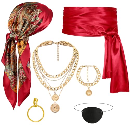 CICOCI Men Pirate Costume Accessories Set for Women Pirate Hat Head Scarf Sash Belt Dress Accessories Gold - Image 1