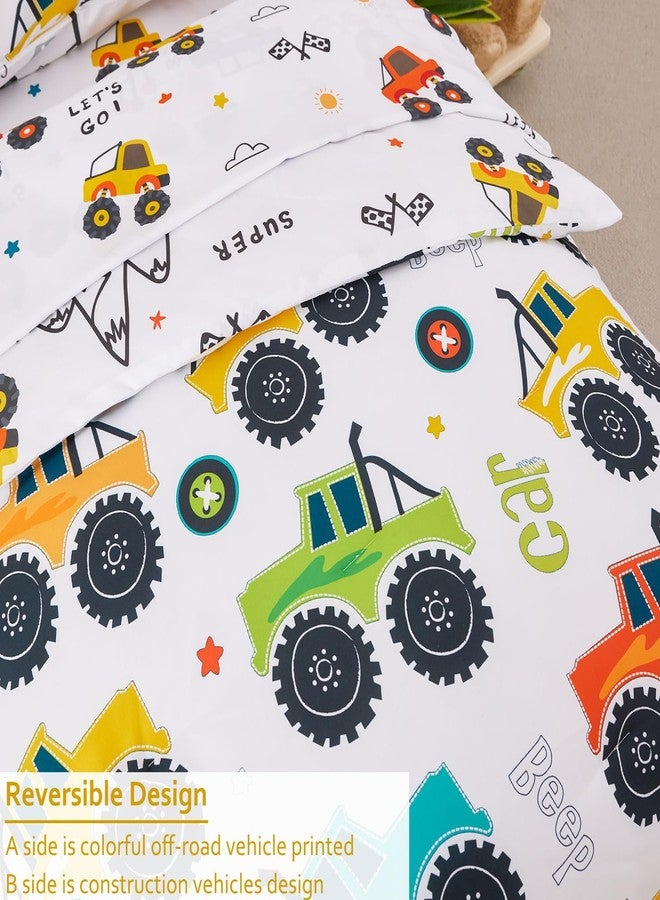 PERFEMET 4-Piece Toddler Bedding Set - Colorful Car Printed Toddler Comforter Set for Boys, Reversible Fluffy Toddler Bed Set for Baby Bedroom (White, Car Pattern) - Image 4
