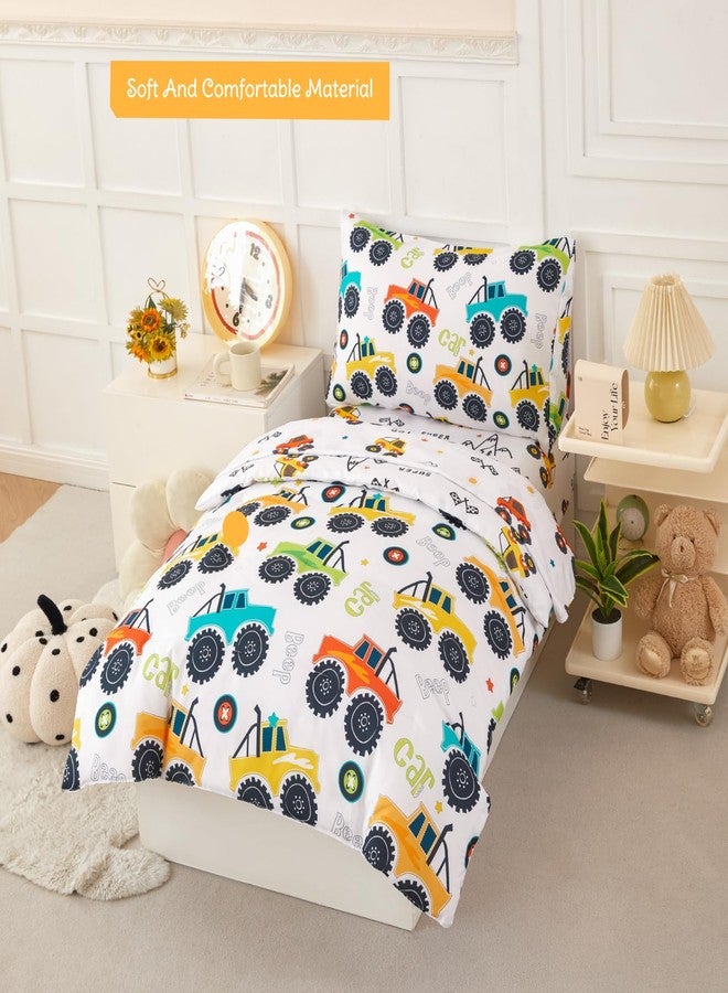 PERFEMET 4-Piece Toddler Bedding Set - Colorful Car Printed Toddler Comforter Set for Boys, Reversible Fluffy Toddler Bed Set for Baby Bedroom (White, Car Pattern) - Image 3