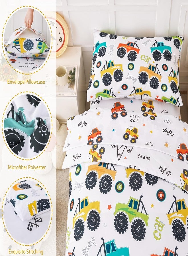 PERFEMET 4-Piece Toddler Bedding Set - Colorful Car Printed Toddler Comforter Set for Boys, Reversible Fluffy Toddler Bed Set for Baby Bedroom (White, Car Pattern) - Image 5