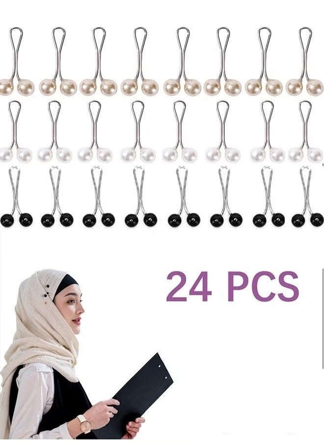 24 Pcs Hijab Simulated Pearl Brooch Pins for Women,Headscarf Hijab U Clips,Faux Pearl Scarf Clips Pin-Less Scarf Clips,Scarf Brooch Pin Headscarf Shawl Lady Scarf Hijab Clips - Image 1