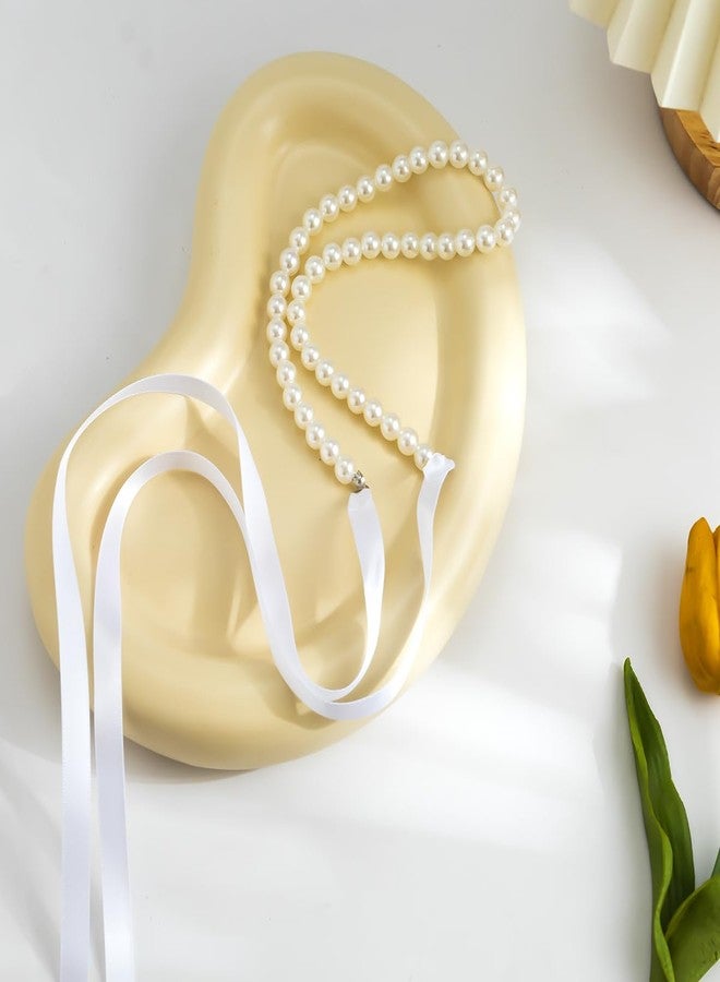 RECTYO GALLERY 1 Pcs Premium Elegant Boho Faux-Pearl Choker Necklace with Ribbon Bow Detail - A Trendy Beaded Necklace Jewelry for Women - Image 2