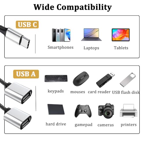 Sooiiyu USB C Male to Dual USB Female Cable Splitter, Type C 2.0 OTG Adapter, Multiple Hub, Compatible with iPhone 16/15 Max, iPad Air, MacBook Pro, Google Pixel, Surface GO, Xbox One - Image 2