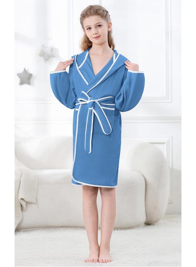 Umeyda Boys Girls Bathrobe Soft Towel Hooded Robe Kids Terry Cloth Cotton Robes, 2-12 Years, Dark Blue, 7-8 years - Image 3