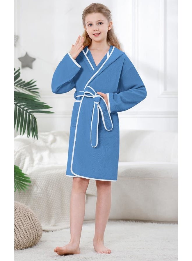 Umeyda Boys Girls Bathrobe Soft Towel Hooded Robe Kids Terry Cloth Cotton Robes, 2-12 Years, Dark Blue, 7-8 years - Image 4